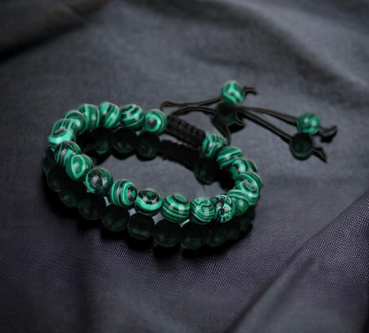 Men's Bracelet Natural Malachite Beaded Men's Bracelet Father's Day Gift Gift for Boyfriend Malachite Natural Bracelet Malachite Jewelry Men