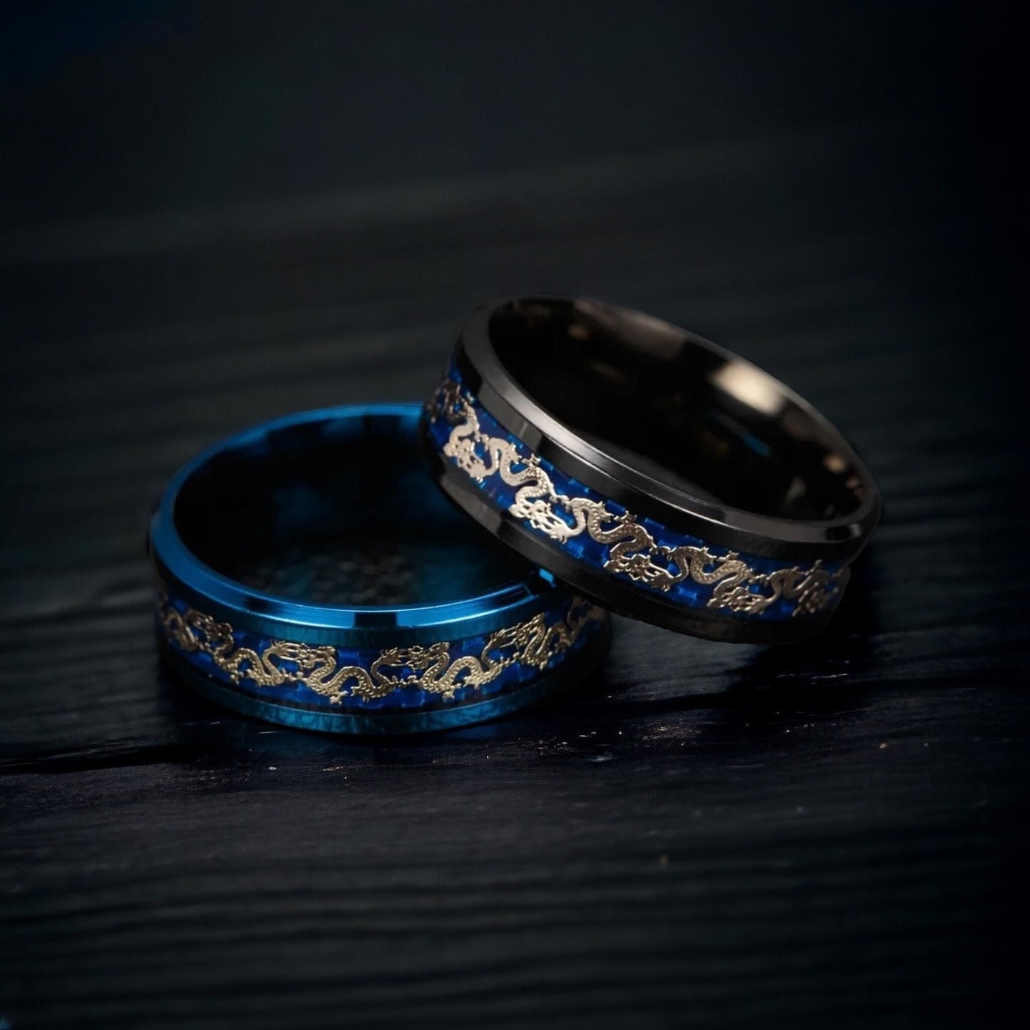 Celtic Dragon Ring, Dark Blue Band Rings, Cool Dragon Men Ring, Black/Blue Ring, Gift Him, Men Thumb Rings, Birthday Gift, Jewelry for Men