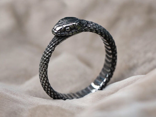 Ouroboros Snake Mens Band Ring, Unique Serpent Gothic Ring, Animal Snake Ring, Man Ring - Natural Tungsten Ring For Men Minimalistic